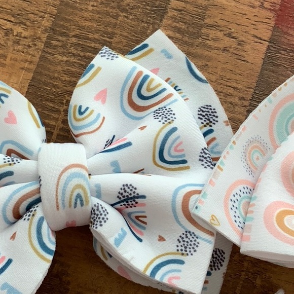 New Set of 3 Rainbow & Zebra Kids Clothe Hair Bows - Picture 2 of 5